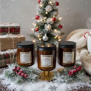 3 Pack Holiday Scented Candle Set - Brown and Gold Palo Santo Scented